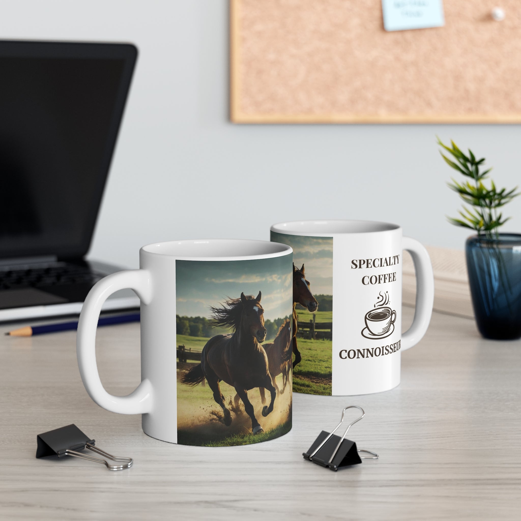 Horses Running Out on the Field, Mug, 11oz - Specialty Coffee Connoisseur