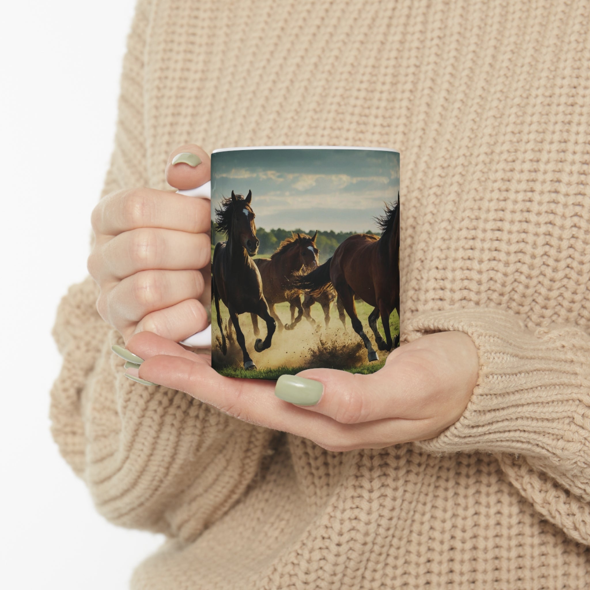 Horses Running Out on the Field, Mug, 11oz - Specialty Coffee Connoisseur