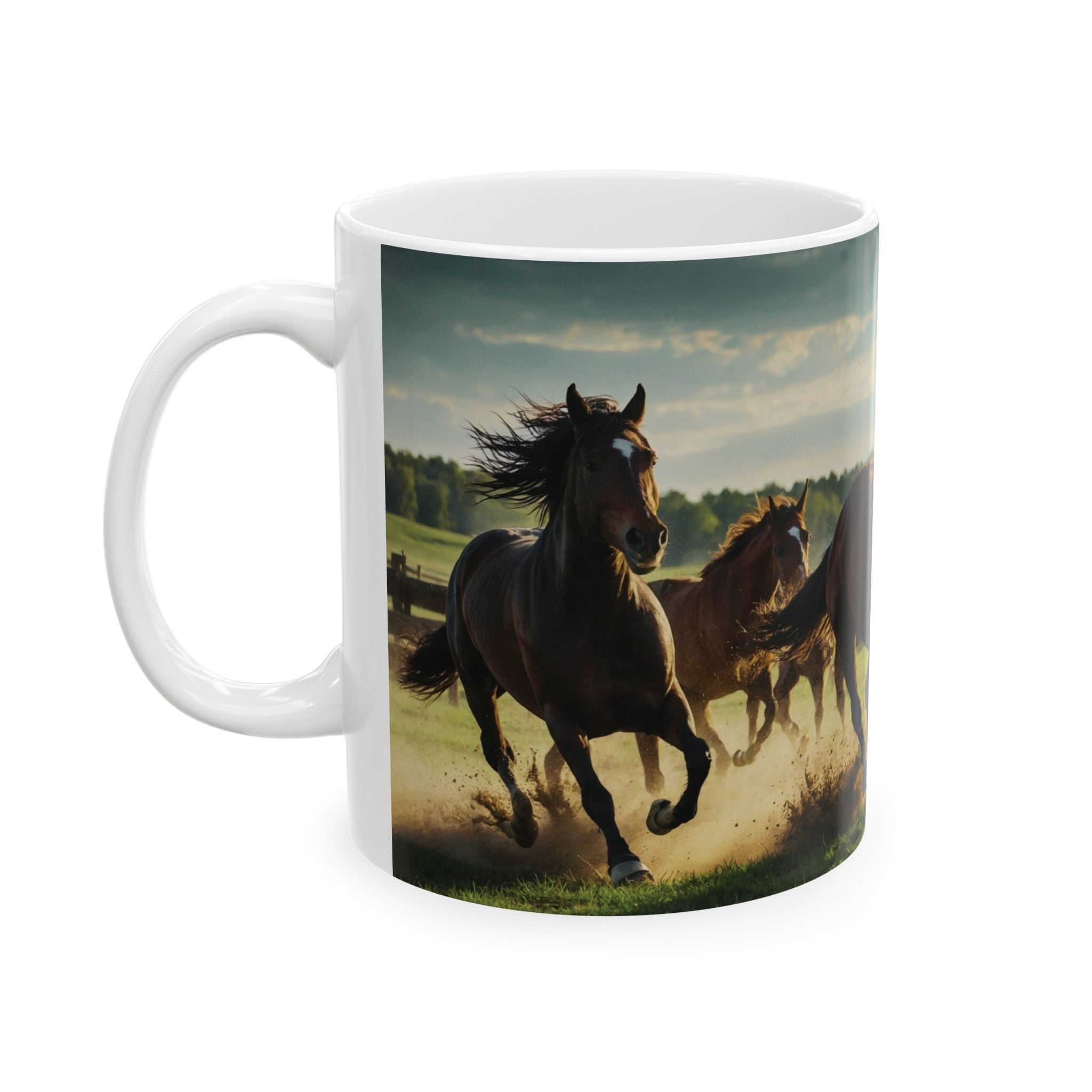 Horses Running Out on the Field, Mug, 11oz - Specialty Coffee Connoisseur